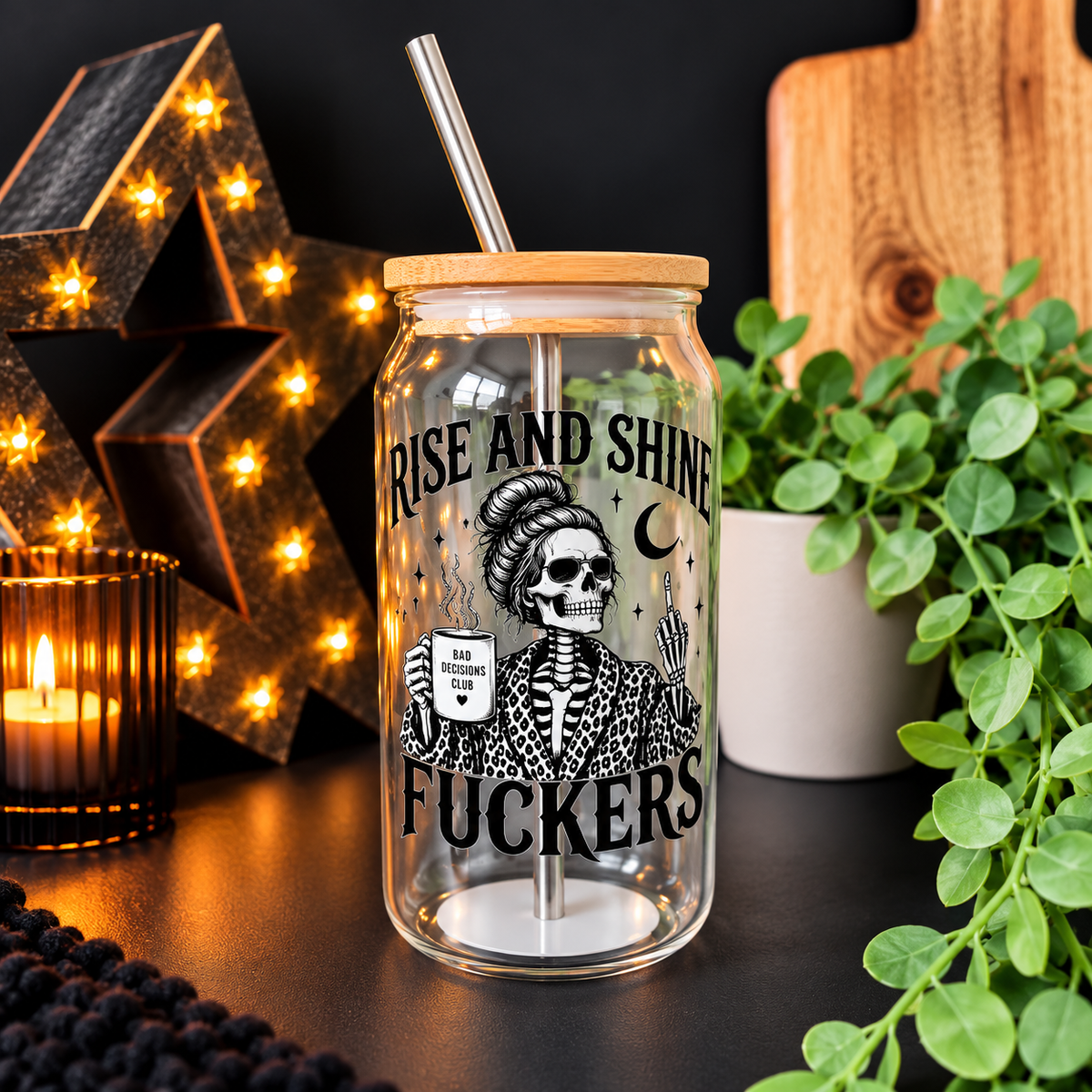 Rise & Shine Skeleton Glass Tumbler