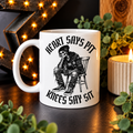 Heart Says Pit, Knees Say Sit | Metalhead Skeleton Mug